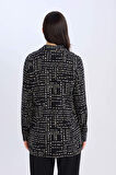 Loose Fit Gömlek Yaka Desenli Uzun Kollu Gömlek Tunik