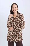 Loose Fit Gömlek Yaka Desenli Uzun Kollu Gömlek Tunik