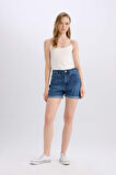 Mom Fit Yüksek Bel Katlamalı Paça Jean Şort