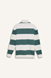 Erkek Mavi Boxy Fit Fermuarlı Dik Yaka Çizgili Sweatshirt