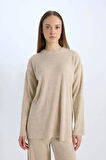 DeFacto Relax Fit Bisiklet Yaka Basic Düz Triko Tunik Kazak E2938AX24WNER13
