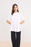 DeFacto Regular Fit Bisiklet Yaka Basic Düz Kısa Kollu Beyaz Tişört Tunik E1397AX25SPWT34