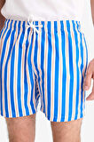 Çizgili File Astarlı Kısa Boy Deniz Şortu