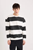 DeFacto 	Boxy Fit Bisiklet Yaka Çizgili Dokuma Etiketli Sweatshirt A9066AX24AUBK81