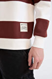 	Boxy Fit Bisiklet Yaka Çizgili Dokuma Etiketli Sweatshirt