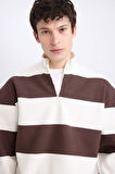DeFacto Boxy Fit Fermuarlı Dik Yaka Çizgili Sweatshirt C7045AX24AUBN497