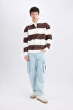 DeFacto Boxy Fit Fermuarlı Dik Yaka Çizgili Sweatshirt C7045AX24AUBN497