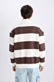 DeFacto Boxy Fit Fermuarlı Dik Yaka Çizgili Sweatshirt C7045AX24AUBN497
