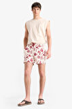 Desenli File Astarlı Kısa Boy Deniz Şortu