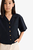 DeFacto Kız Çocuk Cropped Fit Keten Kısa Kollu Gömlek D7638A825SMBK27