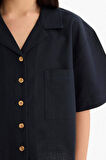 DeFacto Kız Çocuk Cropped Fit Keten Kısa Kollu Gömlek D7638A825SMBK27