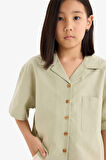 DeFacto Kız Çocuk Cropped Fit Keten Kısa Kollu Gömlek D7638A825SMGN1156