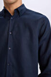 %100 Keten Regular Fit Polo Yaka Yazlık Basic Düz Uzun Kollu Gömlek
