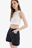 Mom Fit Yüksek Bel Kısa Paça Jean Şort