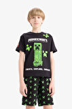 Erkek Çocuk Minecraft Pijama Takımı Kısa Kollu Üst Beli Lastikli Şort