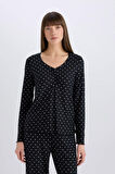 DeFacto Pijama Takımı Softshell Uzun Kollu Üst Esnek Belli Uzun Altı-Fall in Love D8453AX25SPBK81