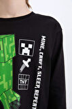 DeFacto Erkek Çocuk Minecraft Pijama Takımı Bisiklet Yaka Uzun Kollu Üst Beli Lastikli Uzun Alt D8101A824WNBK81