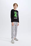 DeFacto Erkek Çocuk Minecraft Pijama Takımı Bisiklet Yaka Uzun Kollu Üst Beli Lastikli Uzun Alt D8101A824WNBK81