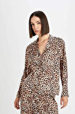 Fall in Love Leopar Desenli Uzun Kollu Saten Pijama Takımı