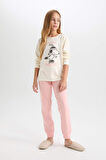 DeFacto Kız Çocuk Pijama Takımı Snoopy Uzun Kollu Üst Beli Lastikli Uzun Alt D9176A824WNER99