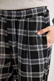 DeFacto Wide Leg Kumaş Pijama Pantolon Geniş Bol Paça Kareli Normal Bel Lastikli Cepli D9548AX24WNBK81