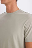 Defacto V7699 Haki %100 Pamuk New Regular Fit Bisiklet Yaka Basic Düz Kısa Kollu Tişört