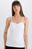 Defacto N6090 Beyaz Pedli Pamuklu Askılı Beyaz Atlet-Fall in Love