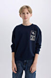 DeFacto Erkek Çocuk Oversize Geniş Kalıp Bisiklet Yaka Sırt Baskılı Sweatshirt D7402A825SPNV146