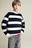 DeFacto Erkek Çocuk Oversize Geniş Kalıp Bisiklet Yaka Çizgili Sweatshirt D7401A825SPBG74