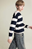 DeFacto Erkek Çocuk Oversize Geniş Kalıp Bisiklet Yaka Çizgili Sweatshirt D7401A825SPBG74