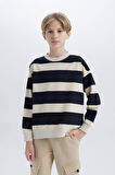 DeFacto Erkek Çocuk Oversize Geniş Kalıp Bisiklet Yaka Çizgili Sweatshirt D7401A825SPBG74