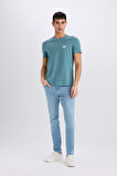 DeFacto %100 Pamuk Slim Fit Dar Kesim Bisiklet Yaka Baskılı Kısa Kollu Tişört C2078AX25SMGN1081