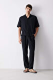 DeFacto %100 Pamuk Relax Fit Rahat Kesim Yazlık Müslin Kısa Paça Pamuklu Jogger Pantolon D6144AX25SMBK81