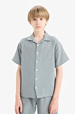 DeFacto Erkek Çocuk Oversize Geniş Kalıp Polo Yaka Müslin Kısa Kollu Gömlek W3239A625HSBE174