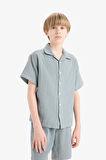 DeFacto Erkek Çocuk Oversize Geniş Kalıp Polo Yaka Müslin Kısa Kollu Gömlek W3239A625HSBE174