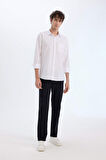 DeFacto Modern Fit Polo Yaka Basic Düz Uzun Kollu Beyaz Gömlek E5045AX25SMWT34