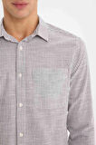 DeFacto Modern Fit Polo Yaka Çizgili Uzun Kollu Gömlek E5046AX25SMBK81