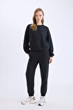 Regular Fit 2'li Takım Kalın Bisiklet Yaka Sweatshirt Esnek Belli Jogger Eşofman Altı