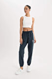 Defacto D7138 Lacivert DeFactoFit Standart Fit Sporcu Jogger İnce Eşofman Altı Beli Bağcıklı Cepli Baskılı