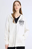 DeFacto Oversize Geniş Kalıp Kapüşonlu Baskılı Fermuarlı Kalın Sweatshirt E5991AX25SPWT32