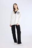 DeFacto Oversize Geniş Kalıp Kapüşonlu Baskılı Fermuarlı Kalın Sweatshirt E5991AX25SPWT32