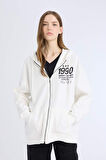 DeFacto Oversize Geniş Kalıp Kapüşonlu Baskılı Fermuarlı Kalın Sweatshirt E5991AX25SPWT32