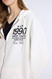 DeFacto Oversize Geniş Kalıp Kapüşonlu Baskılı Fermuarlı Kalın Sweatshirt E5991AX25SPWT32