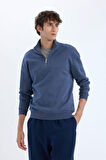DeFacto Relax Fit Dik Yaka Fermuarlı Basic Düz Kalın Sweatshirt E5334AX24WNIN247