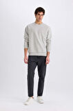 Oversize Geniş Kalıp Bisiklet Yaka Kalın Basic Düz Sweatshirt