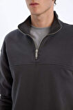DeFacto Relax Fit Dik Yaka Fermuarlı Basic Düz Kalın Sweatshirt E5334AX24WNAR211