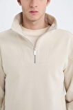 DeFacto Relax Fit Dik Yaka Fermuarlı Basic Düz Kalın Sweatshirt E5332AX24WNBG786