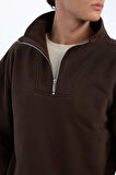 DeFacto Relax Fit Dik Yaka Fermuarlı Basic Düz Kalın Sweatshirt E5332AX24WNBN305