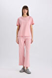 DeFacto Pijama Takımı Regular Fit Bisiklet Yaka Kısa Kollu Üst Beli Lastikli Uzun Altı-Fall in Love E5820AX25SPBR80