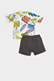 DeFacto Erkek Bebek 2'li Takım Kaykay Baskılı Kısa Kollu Tişört Esnek Belli Şort E5985A525SMER85